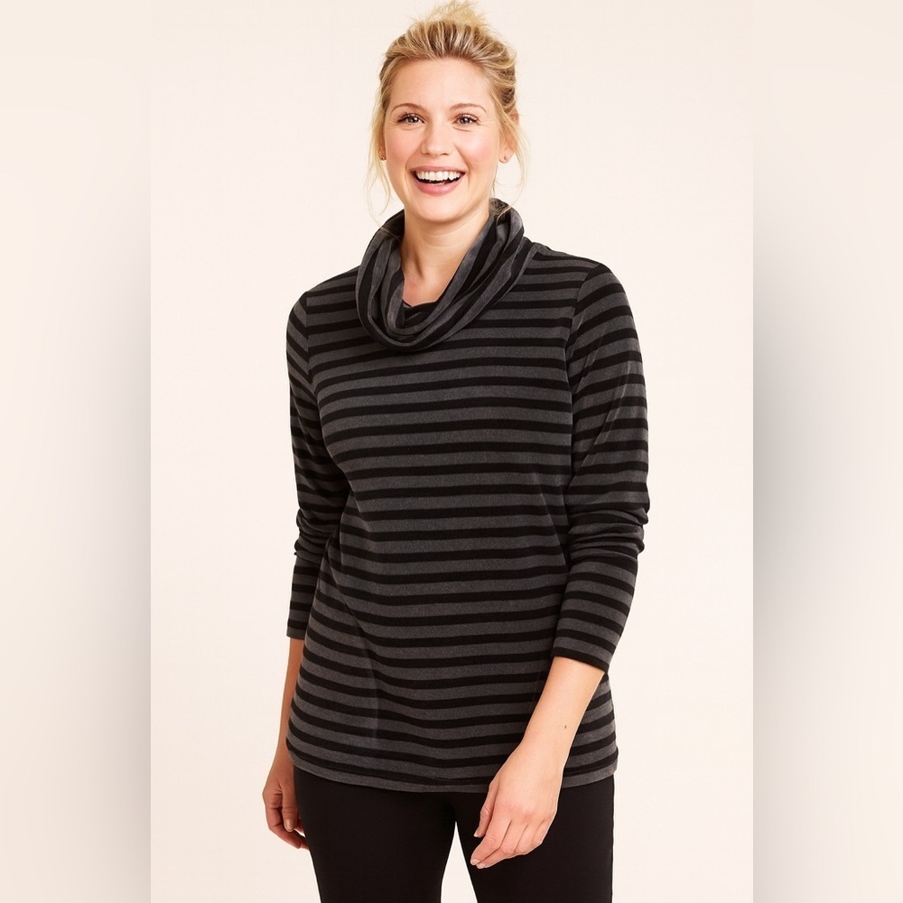 Talbots Striped Velour Cowl Neck Size Petite